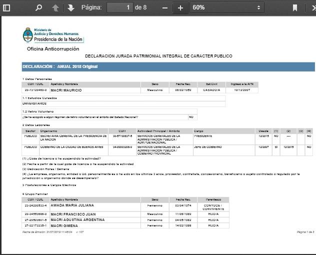 La Oficina Anticorrupción, dio a conocer la declaración patrimonial del presidente Macri, que informó que su fortuna creció casi 52 % en el último año. Paradójicamente, uno de los motivos del incremento patrimonial del presidente Macri, está relacionado con el aumento del valor de los inmuebles producto de la suba del dólar. Está demás decir, que la suba del dólar y por ende, la devaluación del peso argentino es el eje de la política económica del gobierno de Macri.
