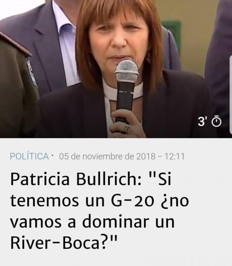 La Ministra de Seguridad, Bullrich, no pudo controla el operativo del Superclásico.