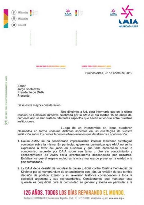 Carta AMIA a DAIA.
