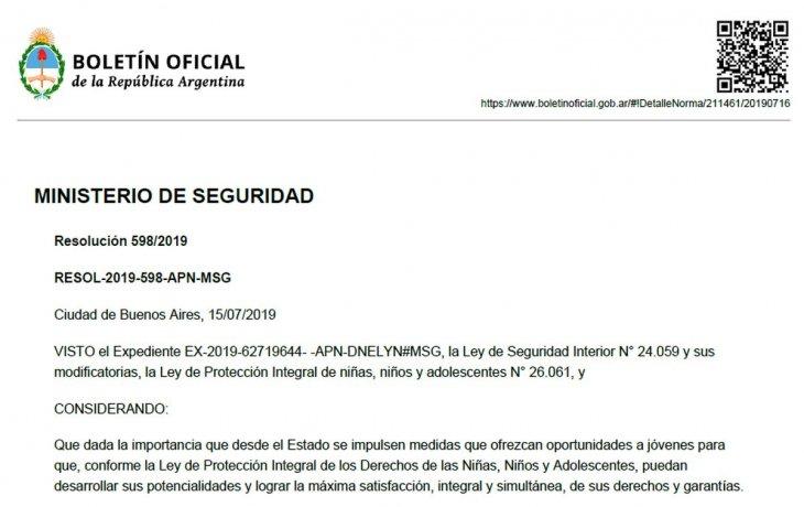Servicio Militar. Resolución del Ministerio de Seguridad