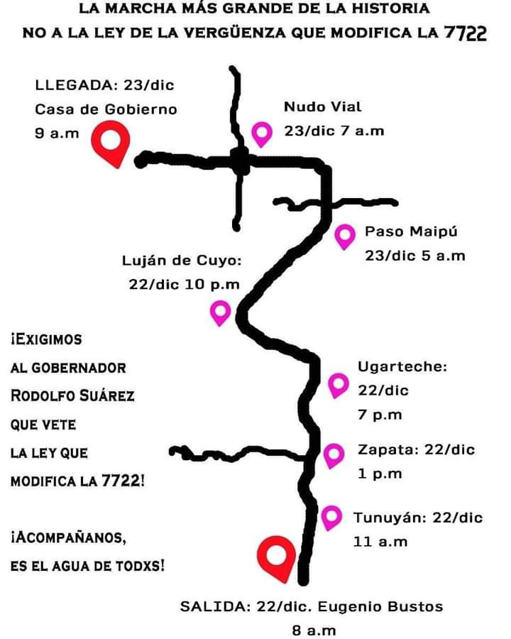 La ruta de la protesta en "defensa del agua" contra la megaminería en Mendoza.