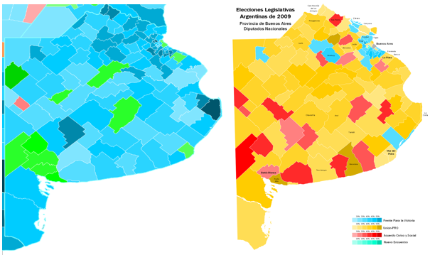 Buenos Aires, mapa de las elecciones legislativas 2007 y 2009