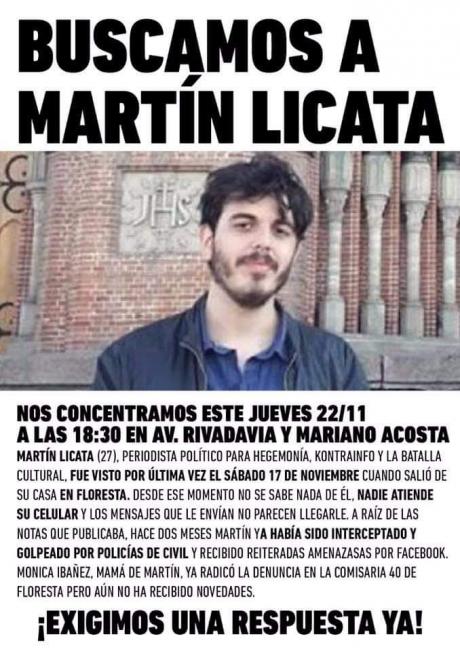 Marcha por la aparición de Martín Licata.