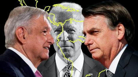 López Obrador y Bolsonaro con Biden de fondo